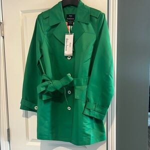 Dennis Basso Green Trench Coat with Notched Collar